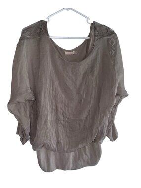 Keysha Made In Italy Top Womens L Gray Silk Boho Fairy Festival Ethereal